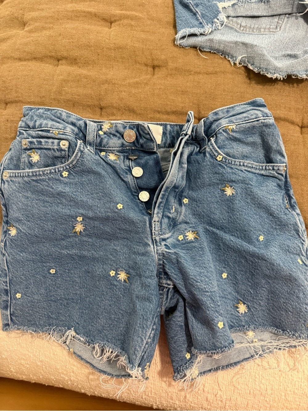 Rails Denim Shorts with Tiny Yellow Floral Embroidery - Light Blue